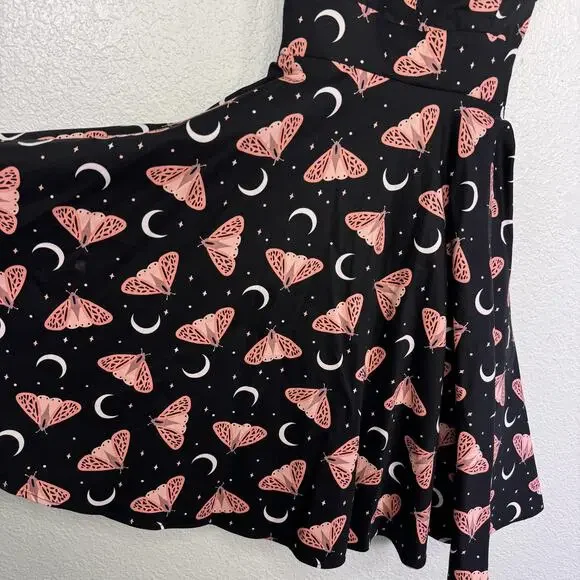 Eva Rose Dress Womens Medium Moth Celestial Fit Flare Sweetheart Y2K Rockabilly - Picture 6 of 11